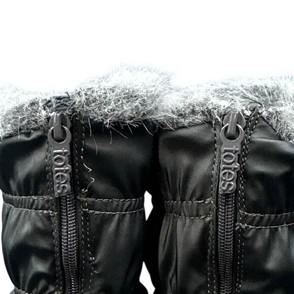 Totes Rogan Winter Boot 7W Gray Shiny Faux Fur Y2K School Snow Puffy Streetwear - Picture 9 of 15
